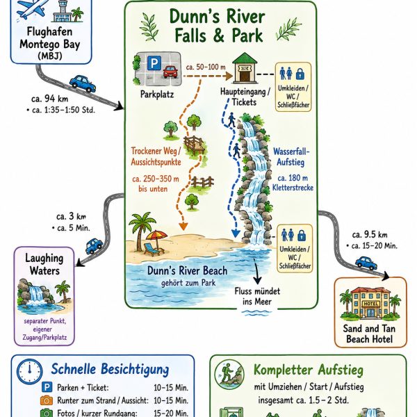 Mietwagenübernahme und Aufstieg durch die Dunn’s River Falls